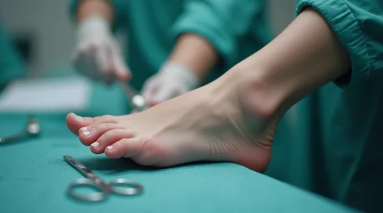 Pied présentant une déformation d'hallux valgus avec consultation médicale